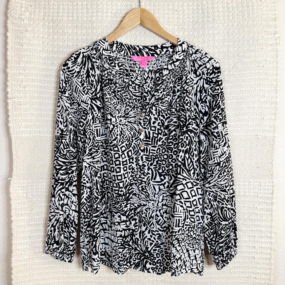 LILLY PULITZER onxy black Home Slice silk Elsa blouse top S